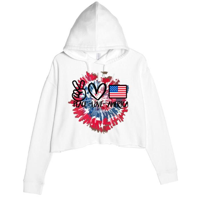 Peace Love America Tie Dye 4th Of July Patriotic For Girl Crop Fleece Hoodie