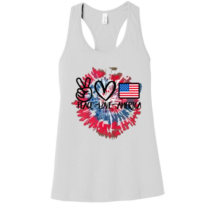 Peace Love America Tie Dye 4th Of July Patriotic For Girl Women's Racerback Tank