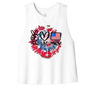 Peace Love America Tie Dye 4th Of July Patriotic For Girl Women's Racerback Cropped Tank