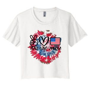 Peace Love America Tie Dye 4th Of July Patriotic For Girl Women's Crop Top Tee