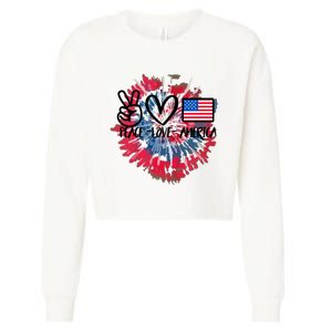 Peace Love America Tie Dye 4th Of July Patriotic For Girl Cropped Pullover Crew