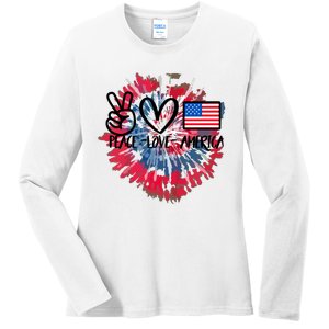 Peace Love America Tie Dye 4th Of July Patriotic For Girl Ladies Long Sleeve Shirt