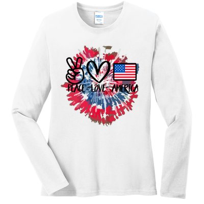 Peace Love America Tie Dye 4th Of July Patriotic For Girl Ladies Long Sleeve Shirt