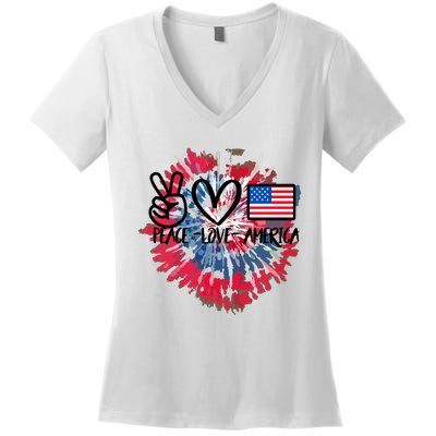 Peace Love America Tie Dye 4th Of July Patriotic For Girl Women's V-Neck T-Shirt