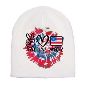 Peace Love America Tie Dye 4th Of July Patriotic For Girl Short Acrylic Beanie