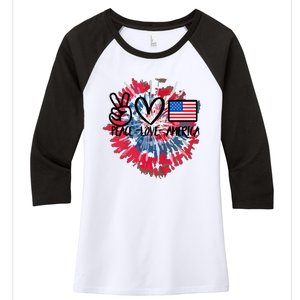 Peace Love America Tie Dye 4th Of July Patriotic For Girl Women's Tri-Blend 3/4-Sleeve Raglan Shirt