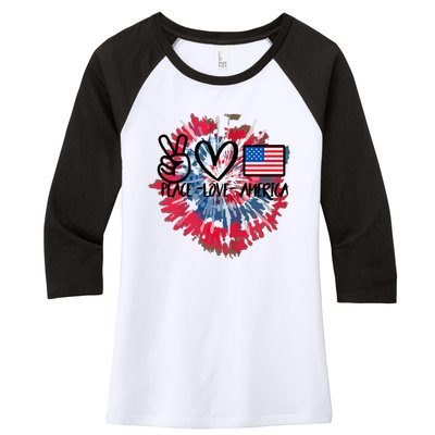 Peace Love America Tie Dye 4th Of July Patriotic For Girl Women's Tri-Blend 3/4-Sleeve Raglan Shirt