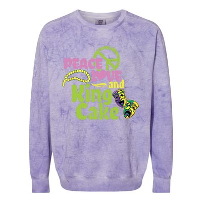 Peace Love And King Cake Meaningful Gift Mardi Gras Party Mask Gift Colorblast Crewneck Sweatshirt