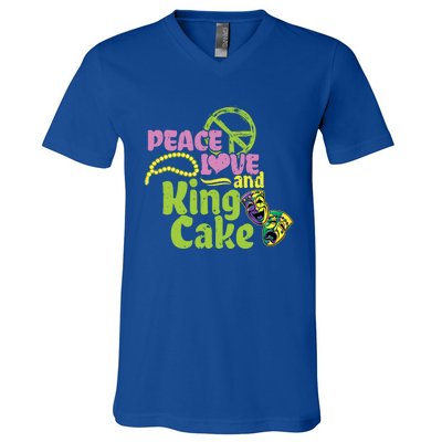 Peace Love And King Cake Meaningful Gift Mardi Gras Party Mask Gift V-Neck T-Shirt