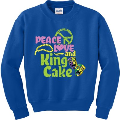 Peace Love And King Cake Meaningful Gift Mardi Gras Party Mask Gift Kids Sweatshirt