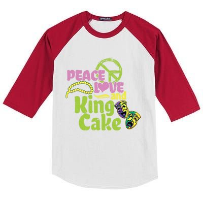 Peace Love And King Cake Meaningful Gift Mardi Gras Party Mask Gift Kids Colorblock Raglan Jersey