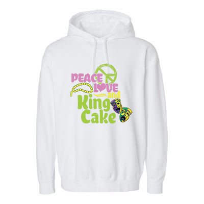 Peace Love And King Cake Meaningful Gift Mardi Gras Party Mask Gift Garment-Dyed Fleece Hoodie