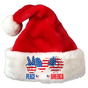 Peace Love America Sunflower Usa Flag July 4 Indepedence Day Gift Premium Christmas Santa Hat