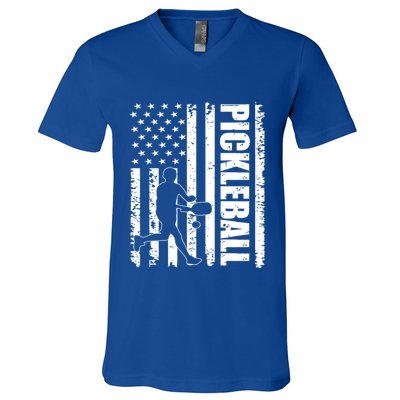 Pickleball Lover American Usa Flag 4th Of July Meaningful Gift V-Neck T-Shirt