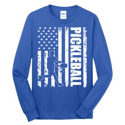 Pickleball Lover American Usa Flag 4th Of July Meaningful Gift Tall Long Sleeve T-Shirt