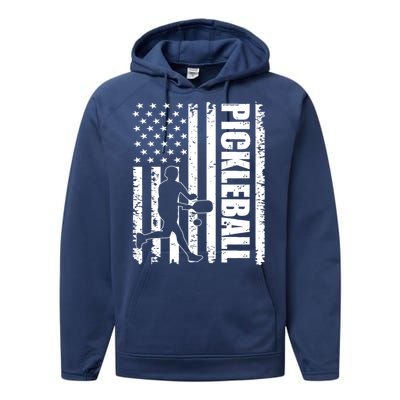 Pickleball Lover American Usa Flag 4th Of July Meaningful Gift Performance Fleece Hoodie