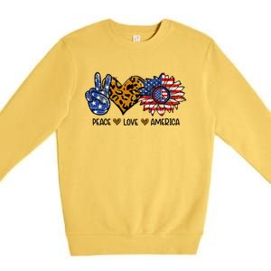 Peace Love America Sunflower Hippie 4th Of July Patriotic Gift Premium Crewneck Sweatshirt