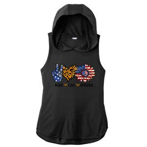 Peace Love America Sunflower Hippie 4th Of July Patriotic Gift Ladies PosiCharge Tri-Blend Wicking Draft Hoodie Tank