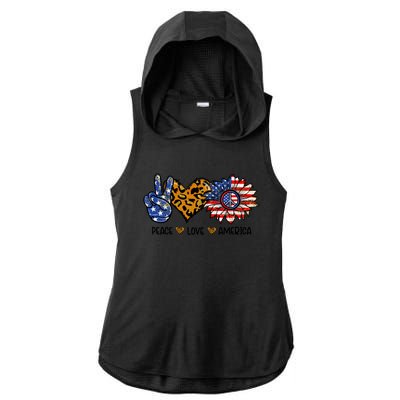 Peace Love America Sunflower Hippie 4th Of July Patriotic Gift Ladies PosiCharge Tri-Blend Wicking Draft Hoodie Tank