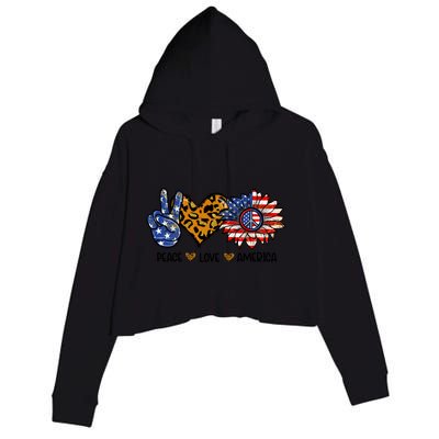 Peace Love America Sunflower Hippie 4th Of July Patriotic Gift Crop Fleece Hoodie