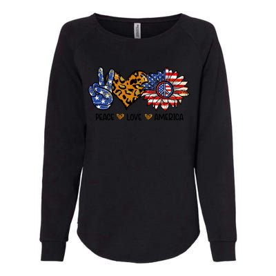 Peace Love America Sunflower Hippie 4th Of July Patriotic Gift Womens California Wash Sweatshirt