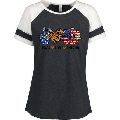 Peace Love America Sunflower Hippie 4th Of July Patriotic Gift Enza Ladies Jersey Colorblock Tee