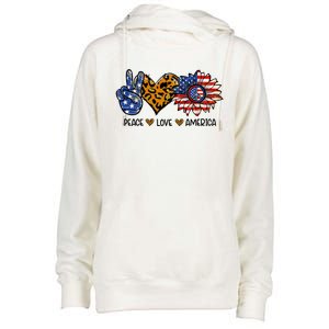 Peace Love America Sunflower Hippie 4th Of July Patriotic Gift Womens Funnel Neck Pullover Hood