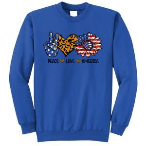 Peace Love America Sunflower Hippie 4th Of July Patriotic Gift Sweatshirt