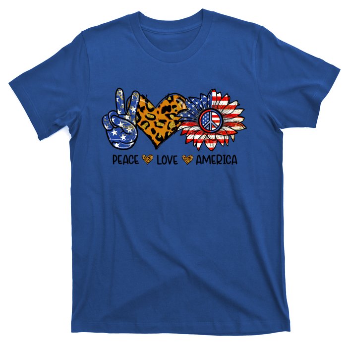 Peace Love America Sunflower Hippie 4th Of July Patriotic Gift T-Shirt