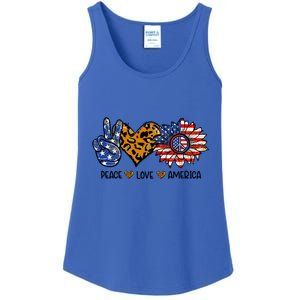 Peace Love America Sunflower Hippie 4th Of July Patriotic Gift Ladies Essential Tank