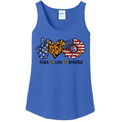 Peace Love America Sunflower Hippie 4th Of July Patriotic Gift Ladies Essential Tank