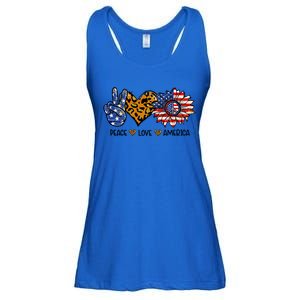 Peace Love America Sunflower Hippie 4th Of July Patriotic Gift Ladies Essential Flowy Tank