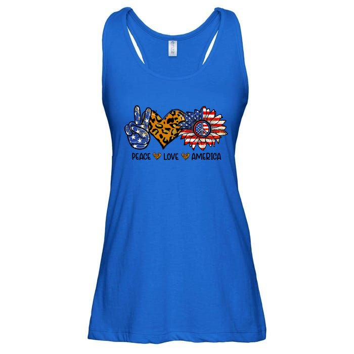 Peace Love America Sunflower Hippie 4th Of July Patriotic Gift Ladies Essential Flowy Tank