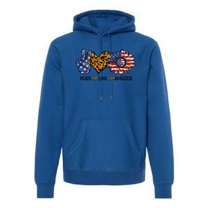 Peace Love America Sunflower Hippie 4th Of July Patriotic Gift Premium Hoodie