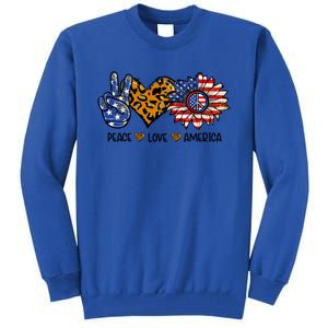 Peace Love America Sunflower Hippie 4th Of July Patriotic Gift Tall Sweatshirt