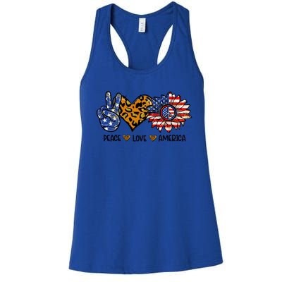 Peace Love America Sunflower Hippie 4th Of July Patriotic Gift Women's Racerback Tank