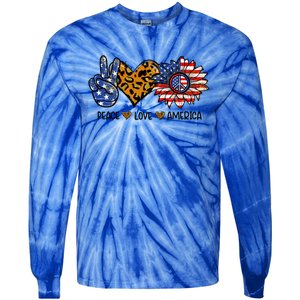 Peace Love America Sunflower Hippie 4th Of July Patriotic Gift Tie-Dye Long Sleeve Shirt