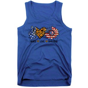 Peace Love America Sunflower Hippie 4th Of July Patriotic Gift Tank Top