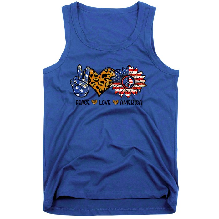 Peace Love America Sunflower Hippie 4th Of July Patriotic Gift Tank Top