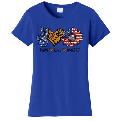 Peace Love America Sunflower Hippie 4th Of July Patriotic Gift Women's T-Shirt