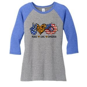 Peace Love America Sunflower Hippie 4th Of July Patriotic Gift Women's Tri-Blend 3/4-Sleeve Raglan Shirt