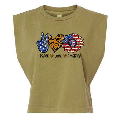 Peace Love America Sunflower Hippie 4th Of July Patriotic Gift Garment-Dyed Women's Muscle Tee