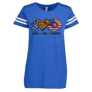 Peace Love America Sunflower Hippie 4th Of July Patriotic Gift Enza Ladies Jersey Football T-Shirt