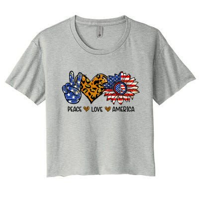 Peace Love America Sunflower Hippie 4th Of July Patriotic Gift Women's Crop Top Tee