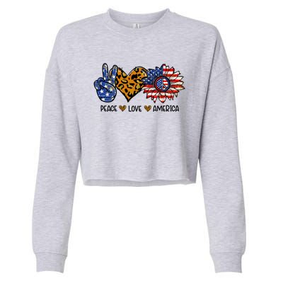 Peace Love America Sunflower Hippie 4th Of July Patriotic Gift Cropped Pullover Crew