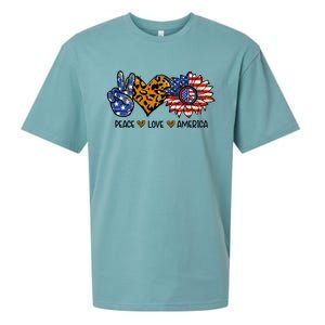 Peace Love America Sunflower Hippie 4th Of July Patriotic Gift Sueded Cloud Jersey T-Shirt