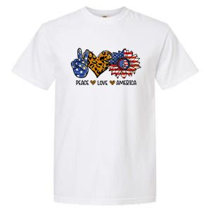 Peace Love America Sunflower Hippie 4th Of July Patriotic Gift Garment-Dyed Heavyweight T-Shirt