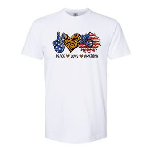 Peace Love America Sunflower Hippie 4th Of July Patriotic Gift Softstyle CVC T-Shirt