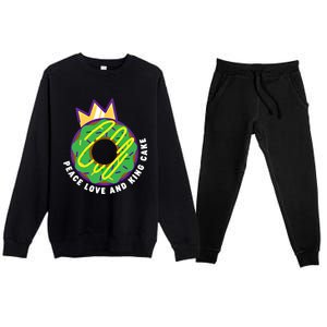 Peace Love And King Cake Design Gift Mardi Gras New Orleans Meaningful Gift Premium Crewneck Sweatsuit Set