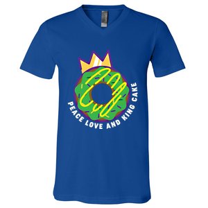 Peace Love And King Cake Design Gift Mardi Gras New Orleans Meaningful Gift V-Neck T-Shirt